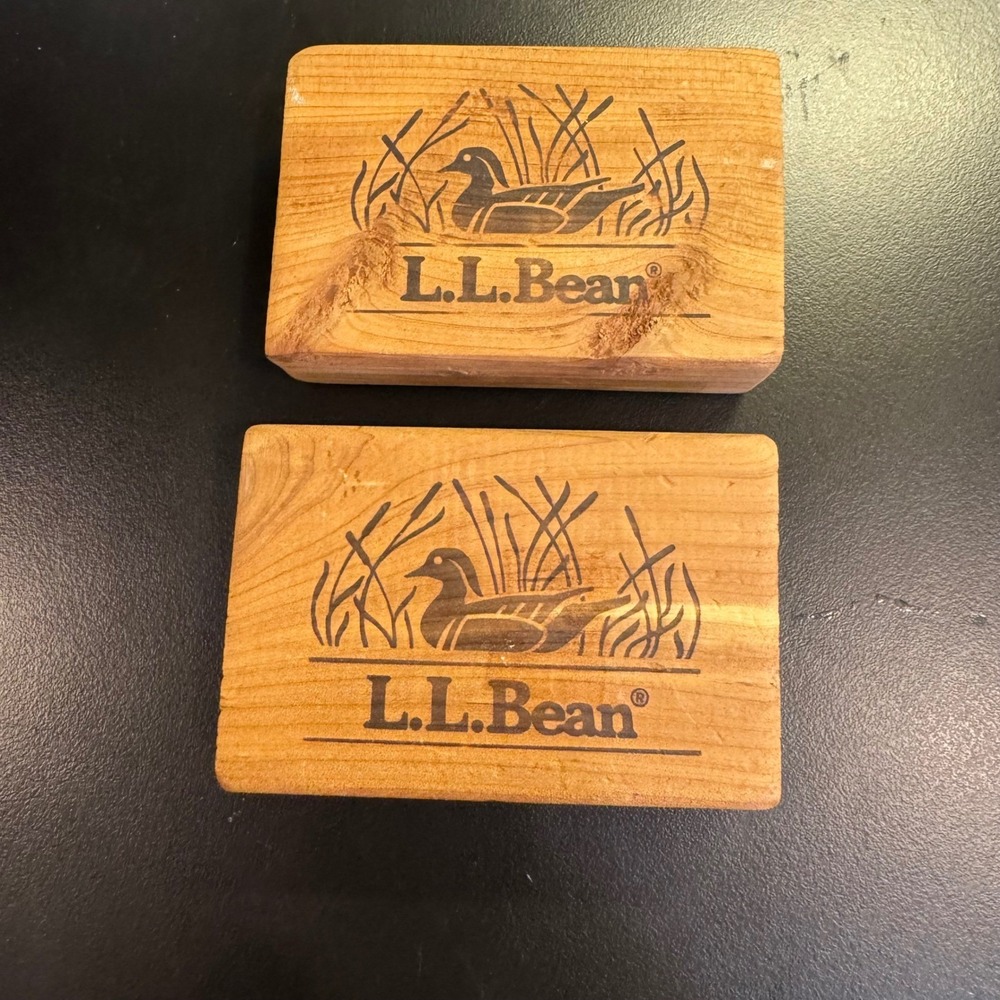 L.L.‎ Bean Pair Cedar Wood Blocks  - Wood Duck -  Storage - 3" x 2"